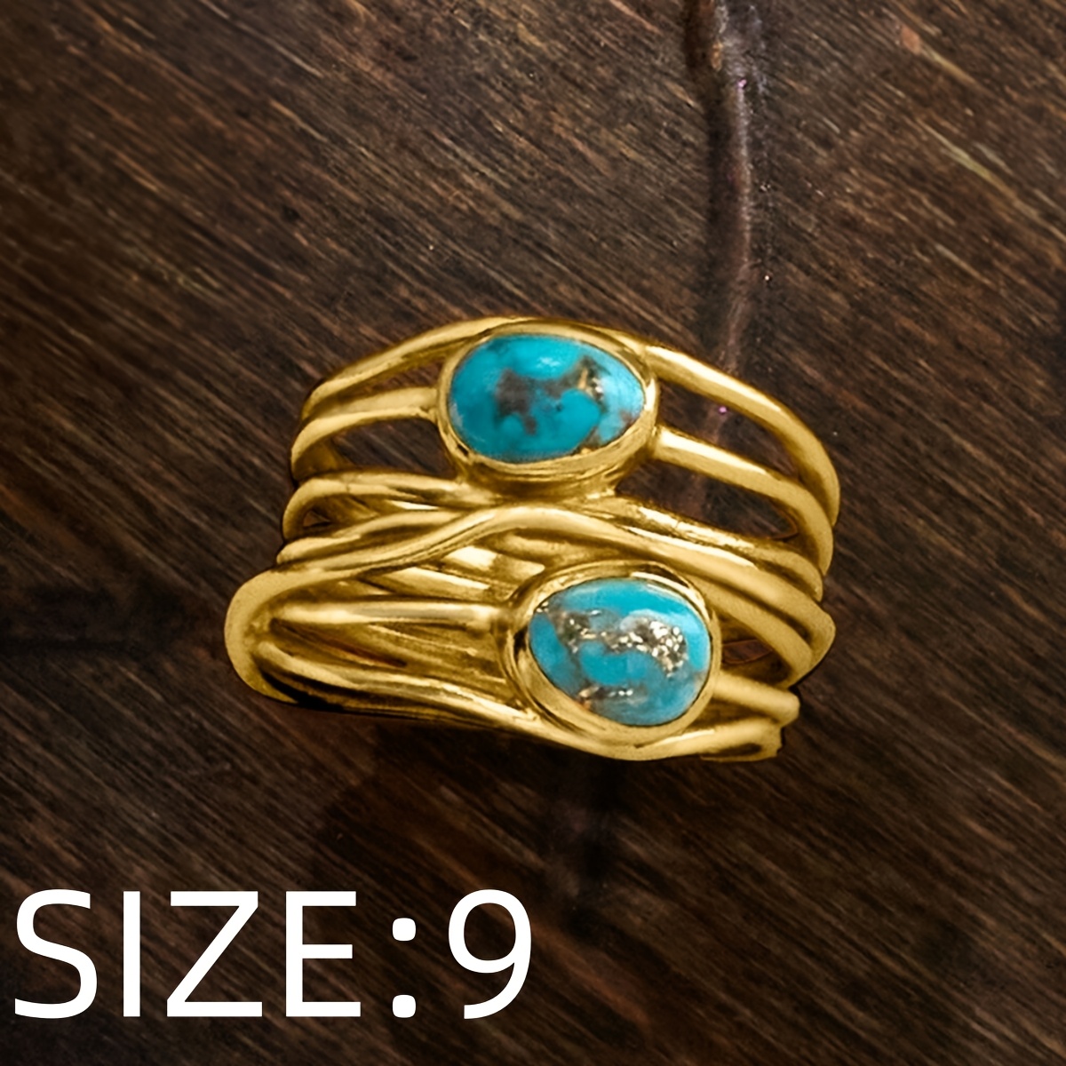 E-shop 1 Stück, Bohemian-Stil – Kupfer mit Türkis-Einlage – Rostfrei – Exquisiter Unisex-Breitbandring. Geeignet für Festpartys, , Tänze, Weihnachten,