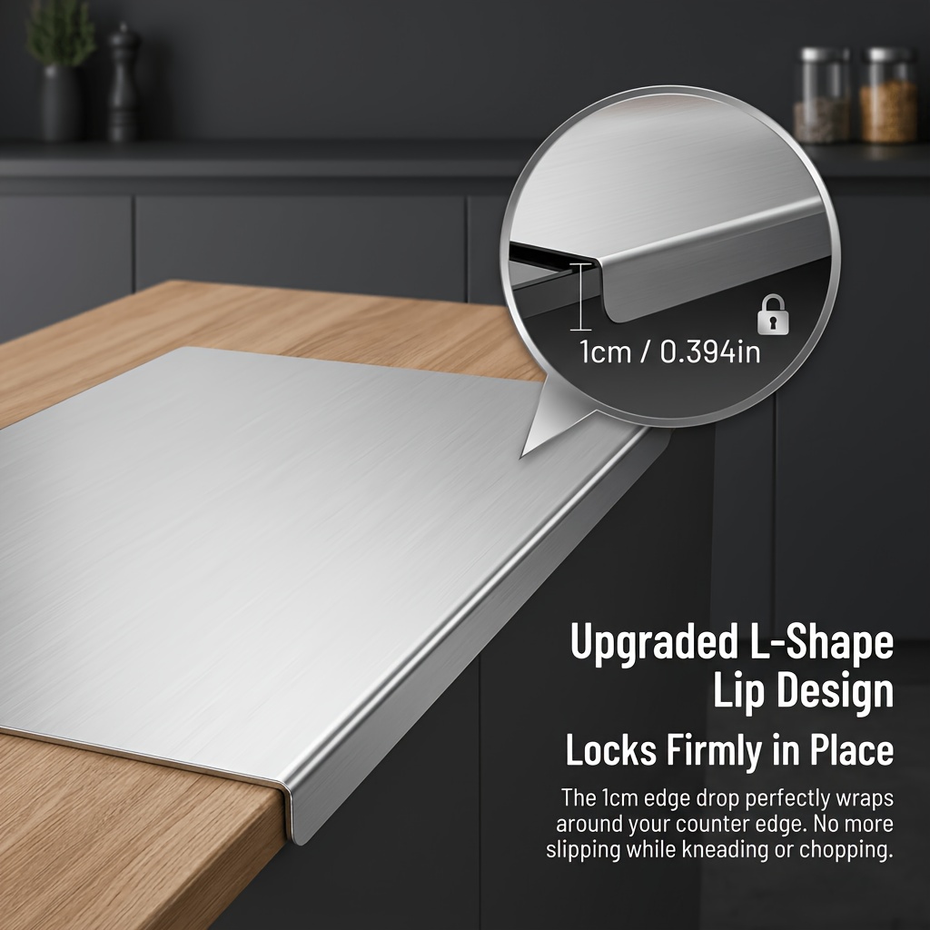 316 Stainless Steellarge Size Stainless Steel Countertop Protector Cutting Board with L-Shape Lip, Heavy Duty Food Grade Anti-Bacterial Metal Pastry Board, Scratch Resistant Kitchen Worktop Guard for Chopping Kneading Baking, Multiple Sizes Available