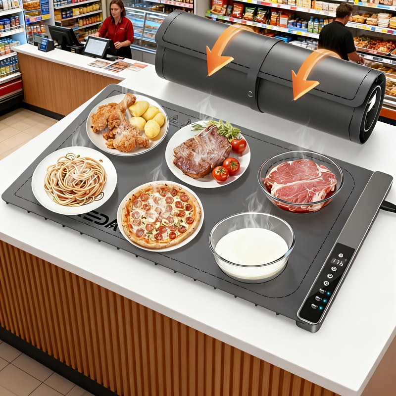 TEMU 1pc Grey Food Warming Mat, Food Heater, Large Roll Silicone Food Heating Pad, Portable Buffet Heating Tray