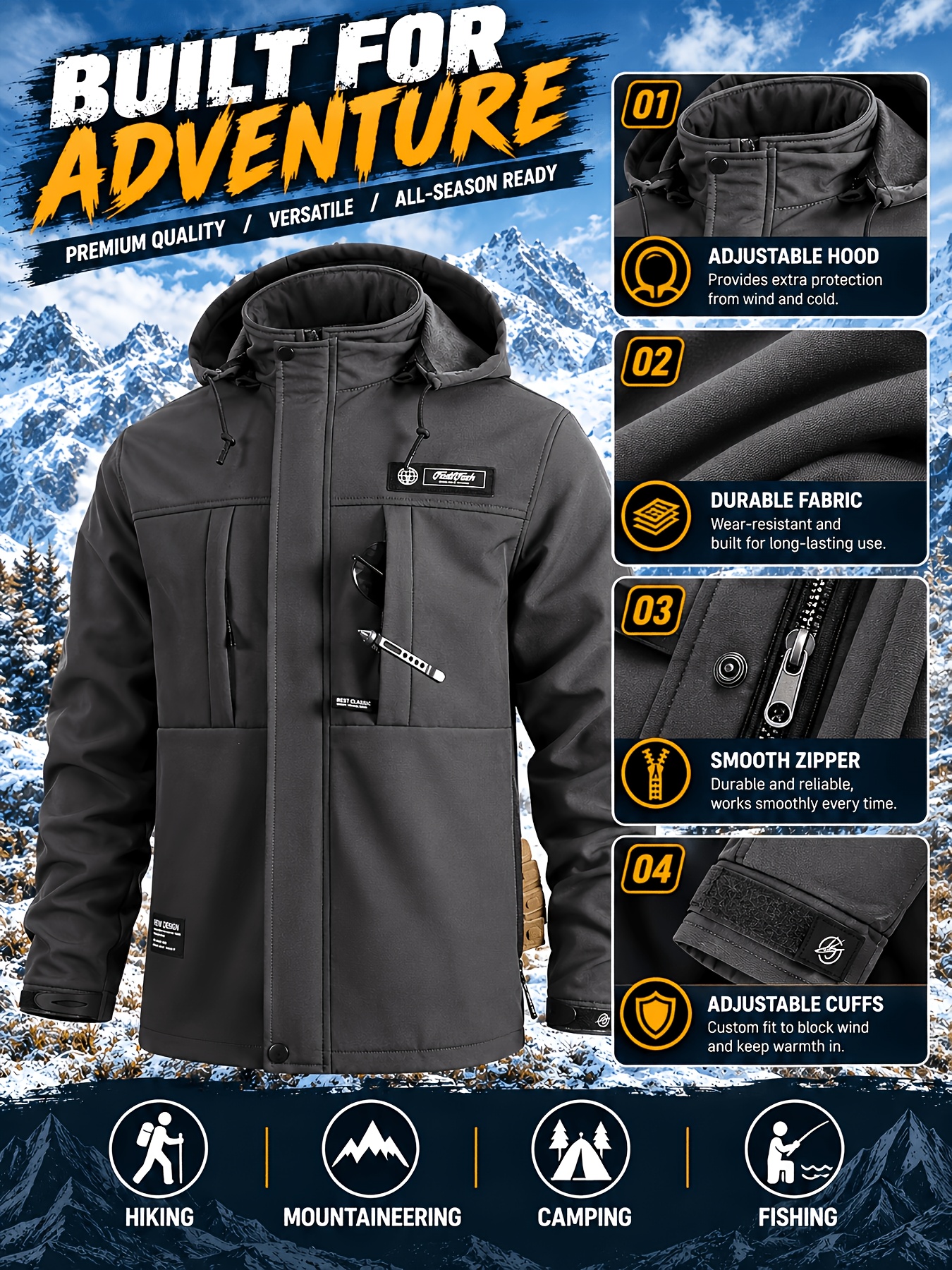 Men's Hooded Jacket & Thermal Pants Set for Cold Weather Activities
