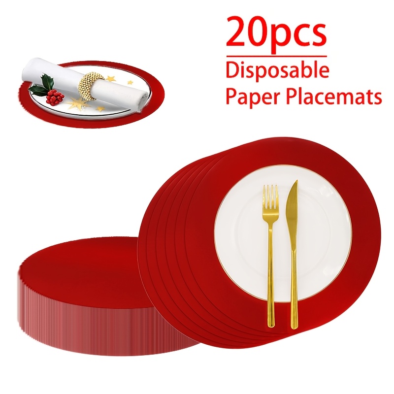TEMU 20pcs Assiettes de Table en Papier Rouge, Serviettes de Table Rondes Jetables, Adaptées aux Décorations de Table, , Thé de Mariée et Décorations