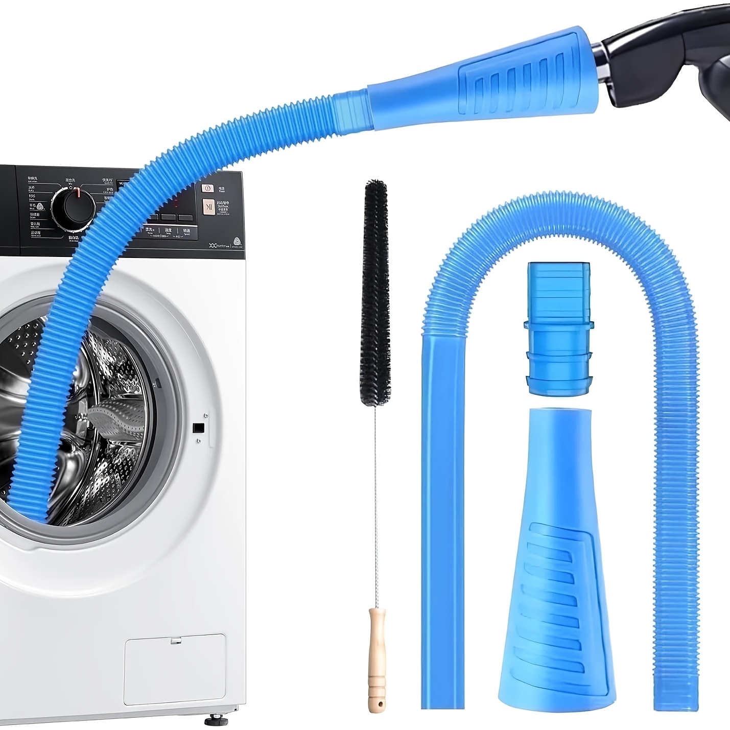 kit for cleaning dryer vents including vacuum attachments and tools for removing lint designed for home enhancement
