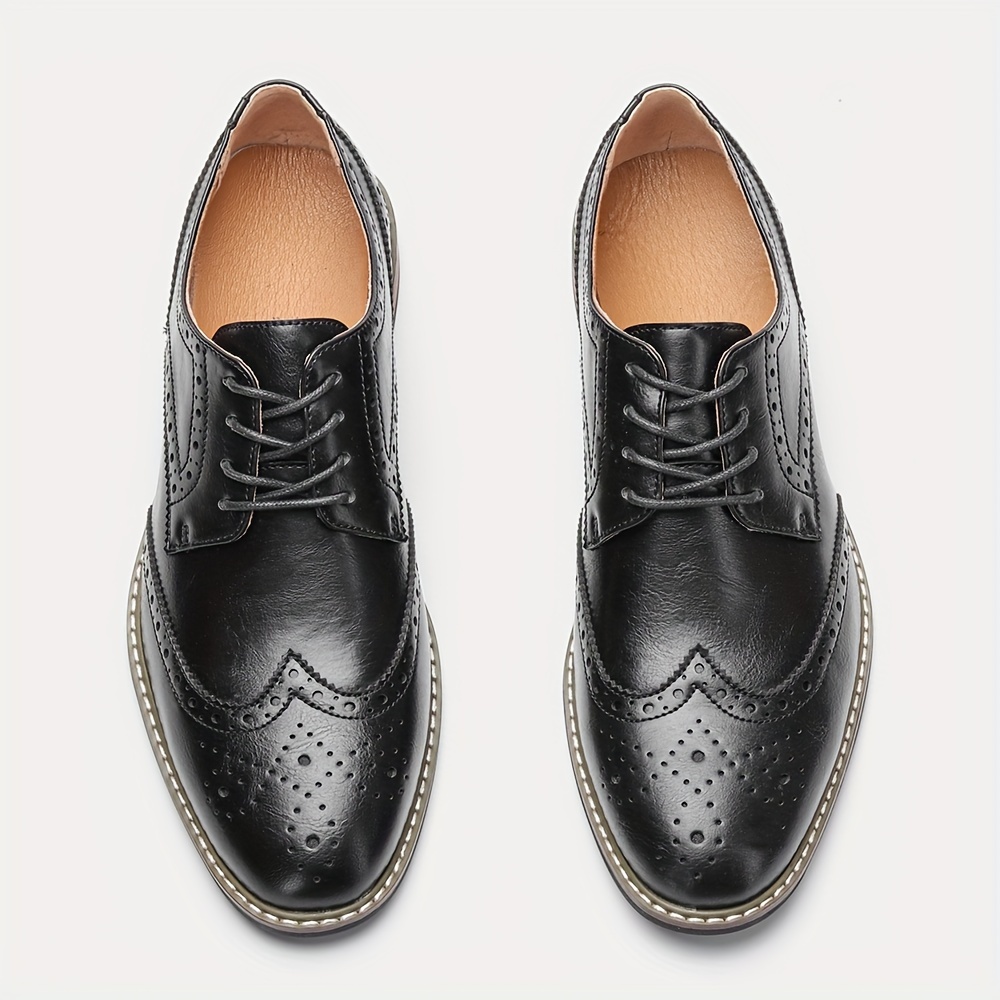 Men'S Black Brogue Oxford Dress Shoes - Lace-Up, Rubber Sole, Faux Upper, Ideal for Weddings & Business, All-Season Comfort, Wedding Shoes|Elegant Footwear|Rubber Sole Shoe