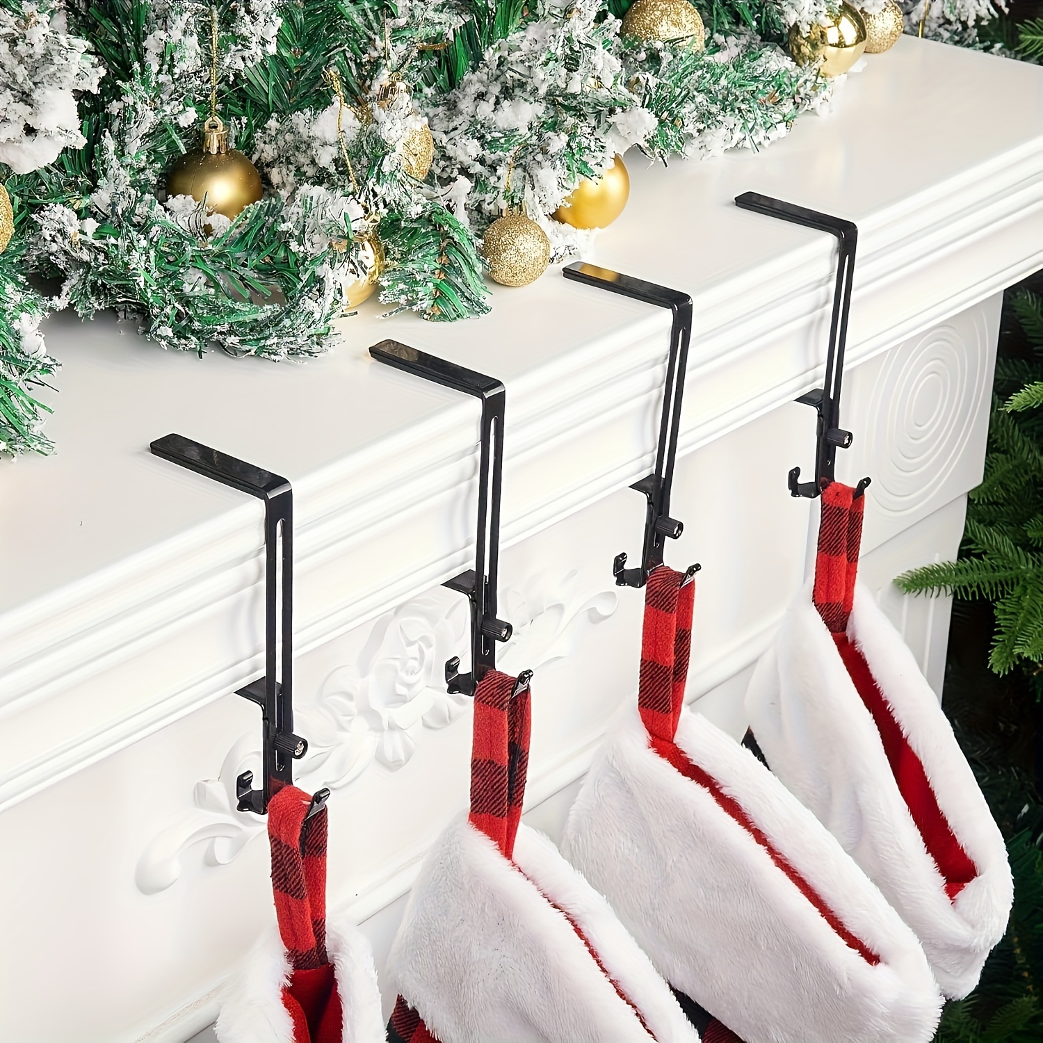 

4pcs Fashion Metal - Adjustable Wall Mount Utility Hooks For Christmas Fireplace Decoration, Garland & Stocking Hangers