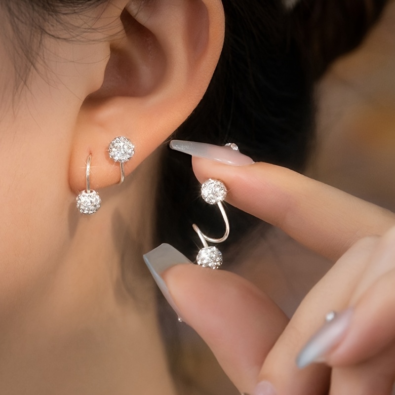 

A Pair Of Elegant Irregular Rhinestone Round Ball Earrings, Daily Gifts And Decorations For, A Creative Jewelry Present.