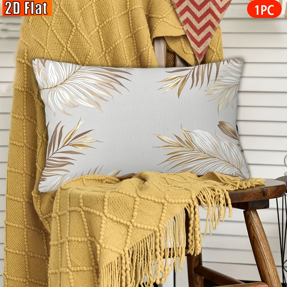 TEMU Housse de coussin décorative 2D plate, 1 pièce, Plume dorée, Impression , Cadeau du An, Maison douillette, Cadeau de la Saint-Valentin,