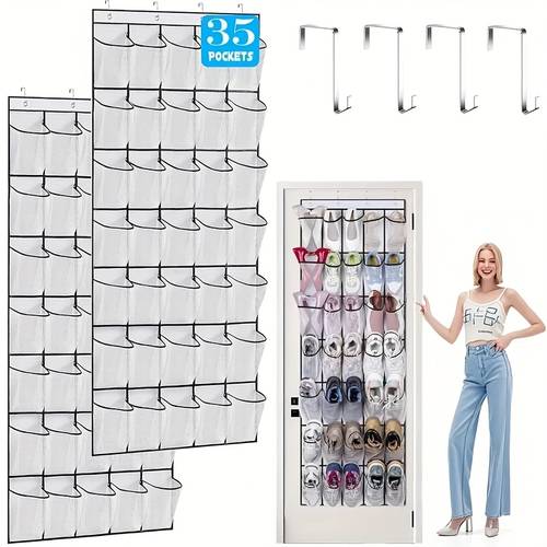 1 pieza, organizador de zapatos sobre con bolsillos transparentes, estante de almacenamiento para zapatos, sombreros y accesorios, diseño de tela para visibilidad, múltiples ranuras para la organización , al por mayor y la boutique, organizador de almacenamiento de zapatos.