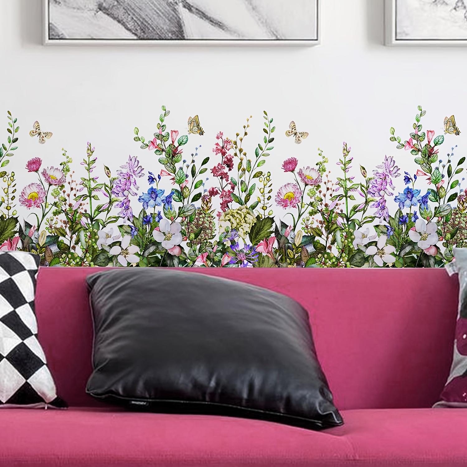 2pcs Flower And Grass Stickers, Home Corner Decoration Stickers, For Staircase, , Living Room, Sofa Baseboard