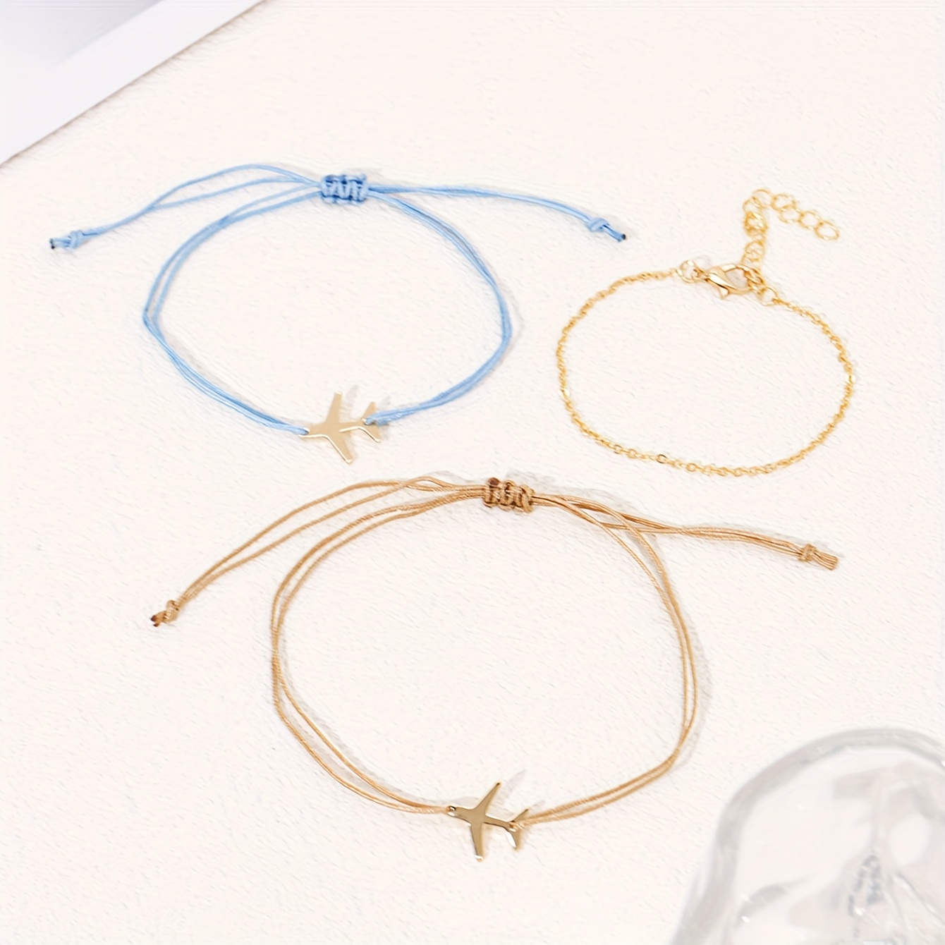 3pcs Fashion Couple Bracelet Set, Minimalist Mini Adjustable Airplane Rope Bracelets, Party & Date Jewelry Accessories