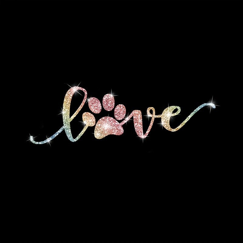 TEMU 1pc Dog Paw & "love" Glitter Vinyl Decal - Reflective, Sticker For Cars, Motorcycles, Laptops - Perfect Valentine's Day Gift To