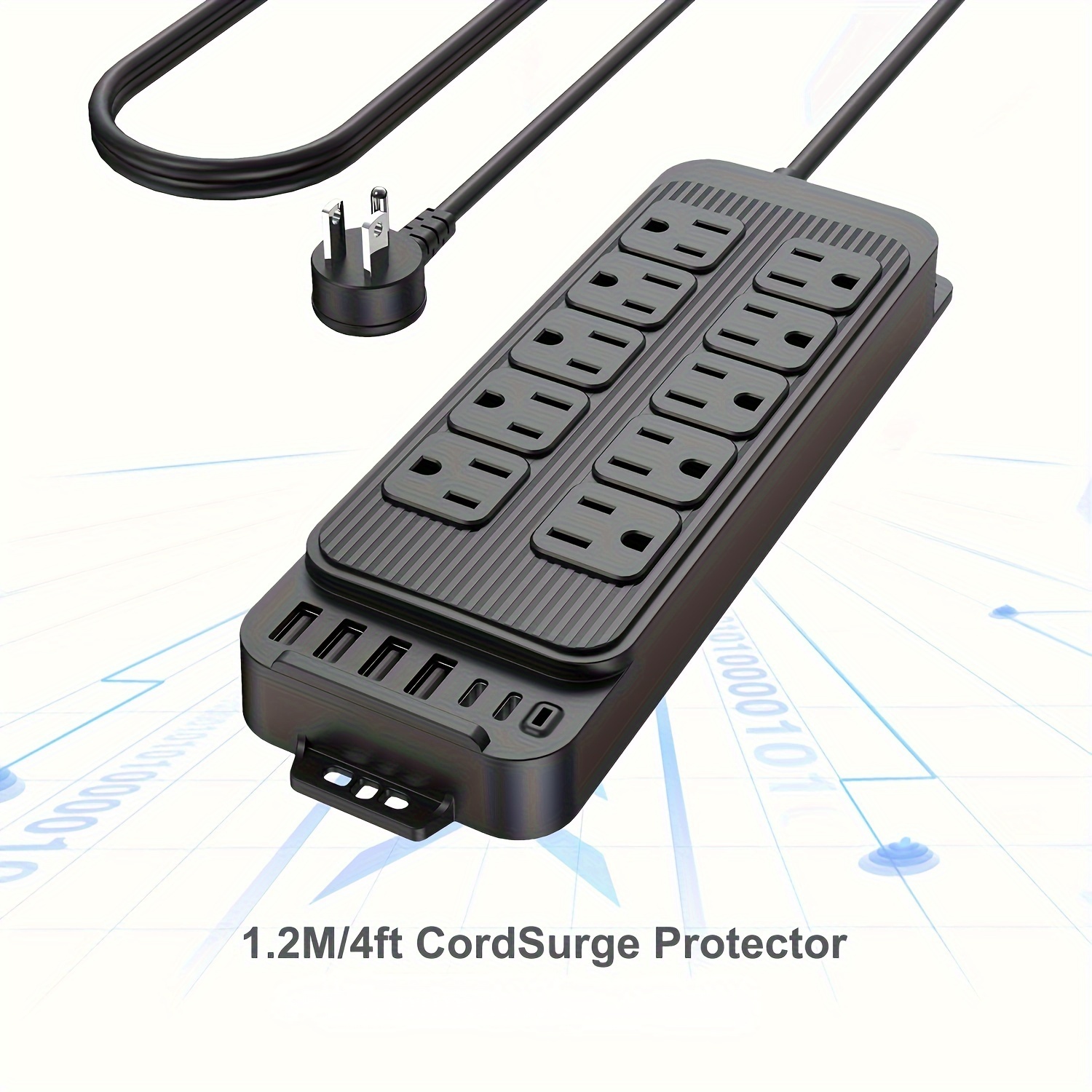 Regleta protectora de sobretensiones – 8 tomas amplias con 4 puertos de  carga USB, extensor de salida múltiple con cable de extensión trenzado de 5