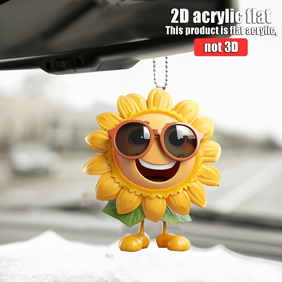 

1pc Cute Sunflower With Glasses Hanging Ornament, 2d Acrylic Flat Design, Car Accessory, Fun Decor, Home & Backpack Charm, Keychain, Ideal Gift