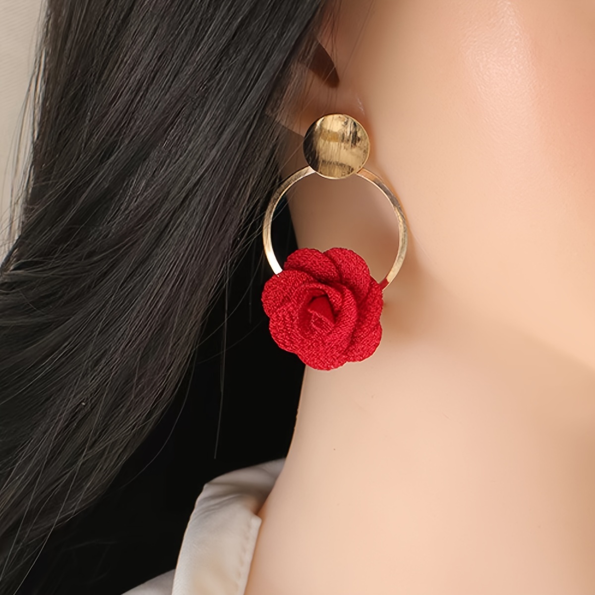 Elegant Boho-Chic Handcrafted Fabric Flower Dangle Earrings - Mixed Colors, Iron Crafted for Everyday & Wedding Wear