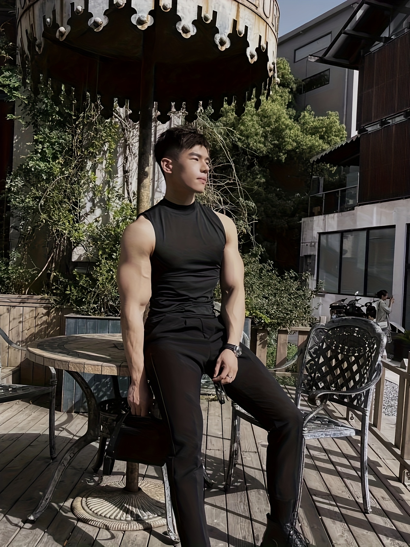 [*] *'s Athletic Tank Top High Neck, Breathable Fit, Sleeveless  Workout Vest for Gym, Running Training, Black, Gym C - Main Image