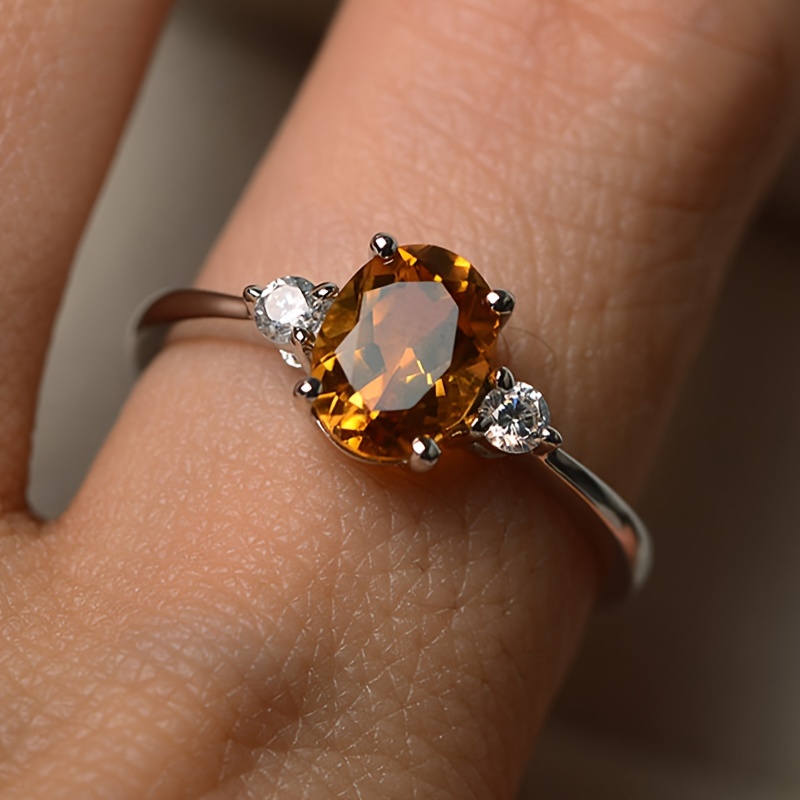 elegant promise ring yellow cubic synthetic zirconia clear Temu