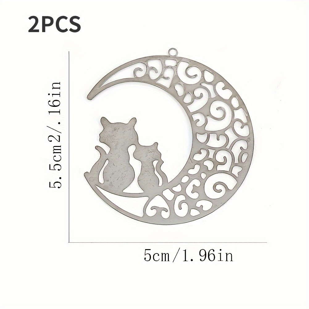 2pcs Stainless Steel Moon Cat Hanging Ornament Suncatcher Making Additions Wind Chimes Parts Connector Charm Pendant Craft Jewelry Findings