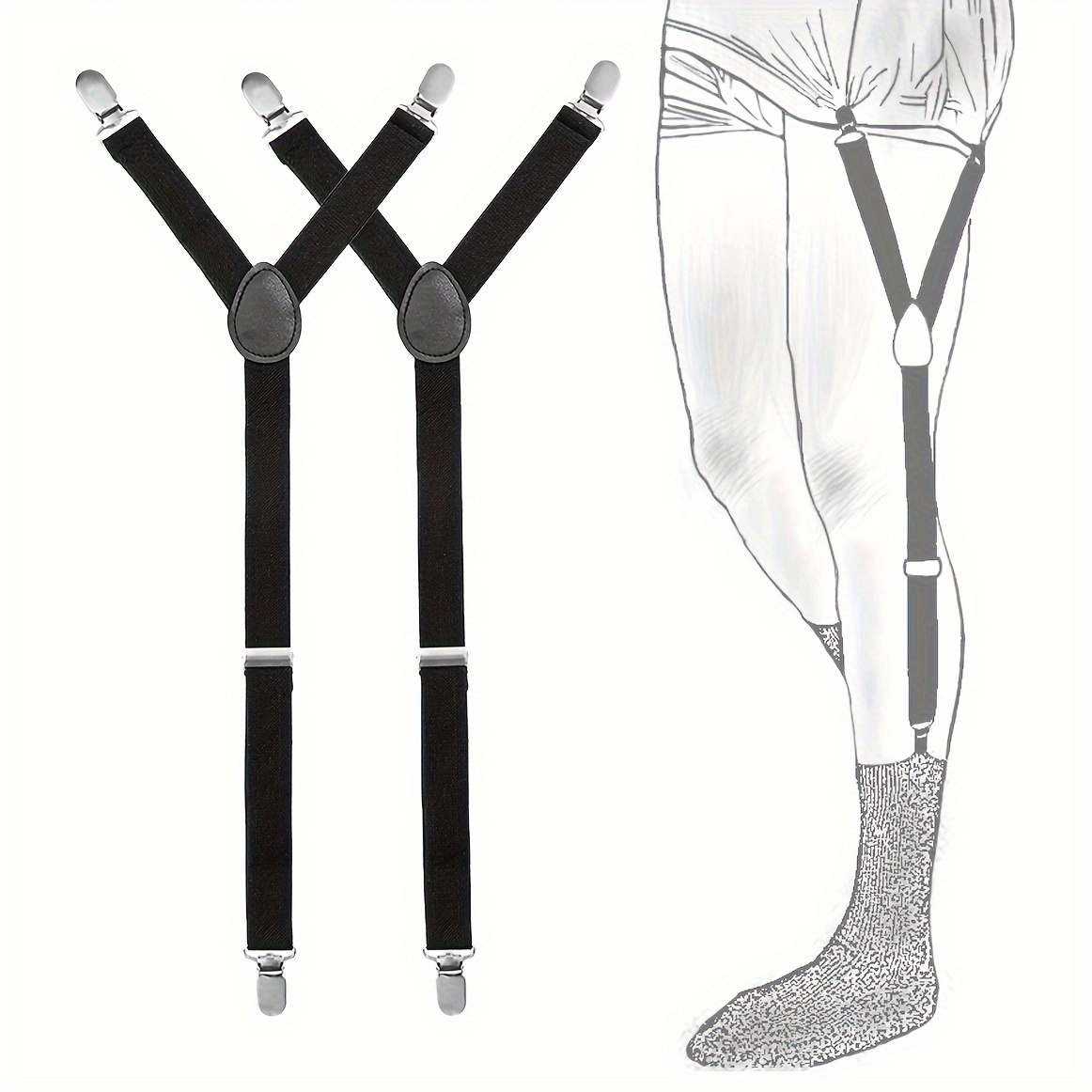 

2pcs Y-style Shirt Stays, Shirt Holders For Keeping Shirt Tucked In And Sock Suspenders, Adjustable Elastic Straps, Black