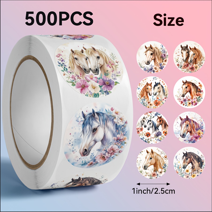 Image of 500pcs Of Stickers Featuring Horses Flowers, With Designs Of Horses, Cartoon Patterns, And Cute Animal