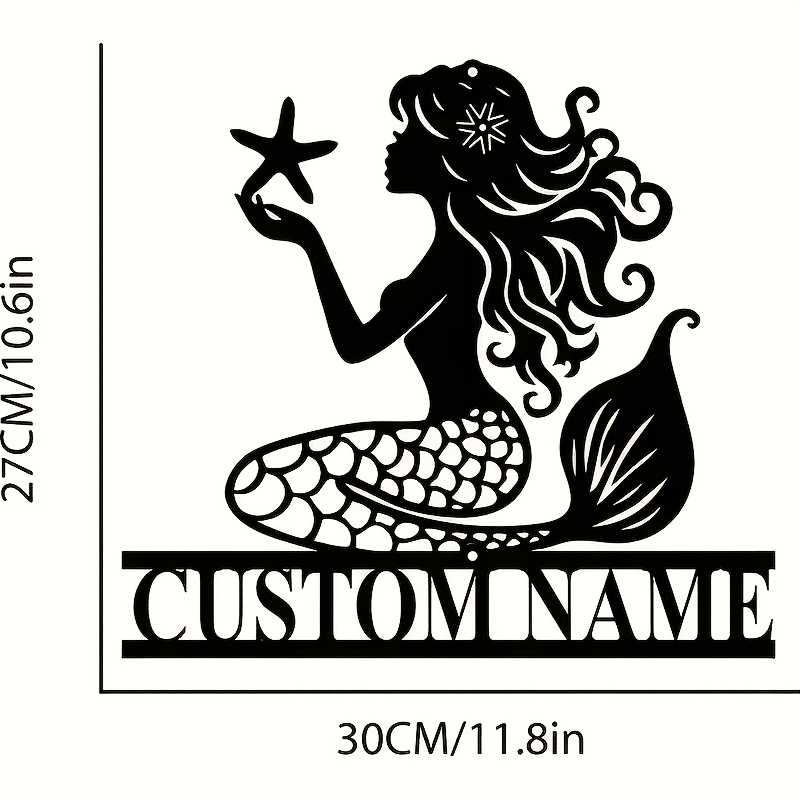 TEMU Customized Retro Mermaid And Starfish Metal Wall Art - Perfect For Home, Office, Farmhouse Kitchen, Outdoor Porch And Garden Decoration