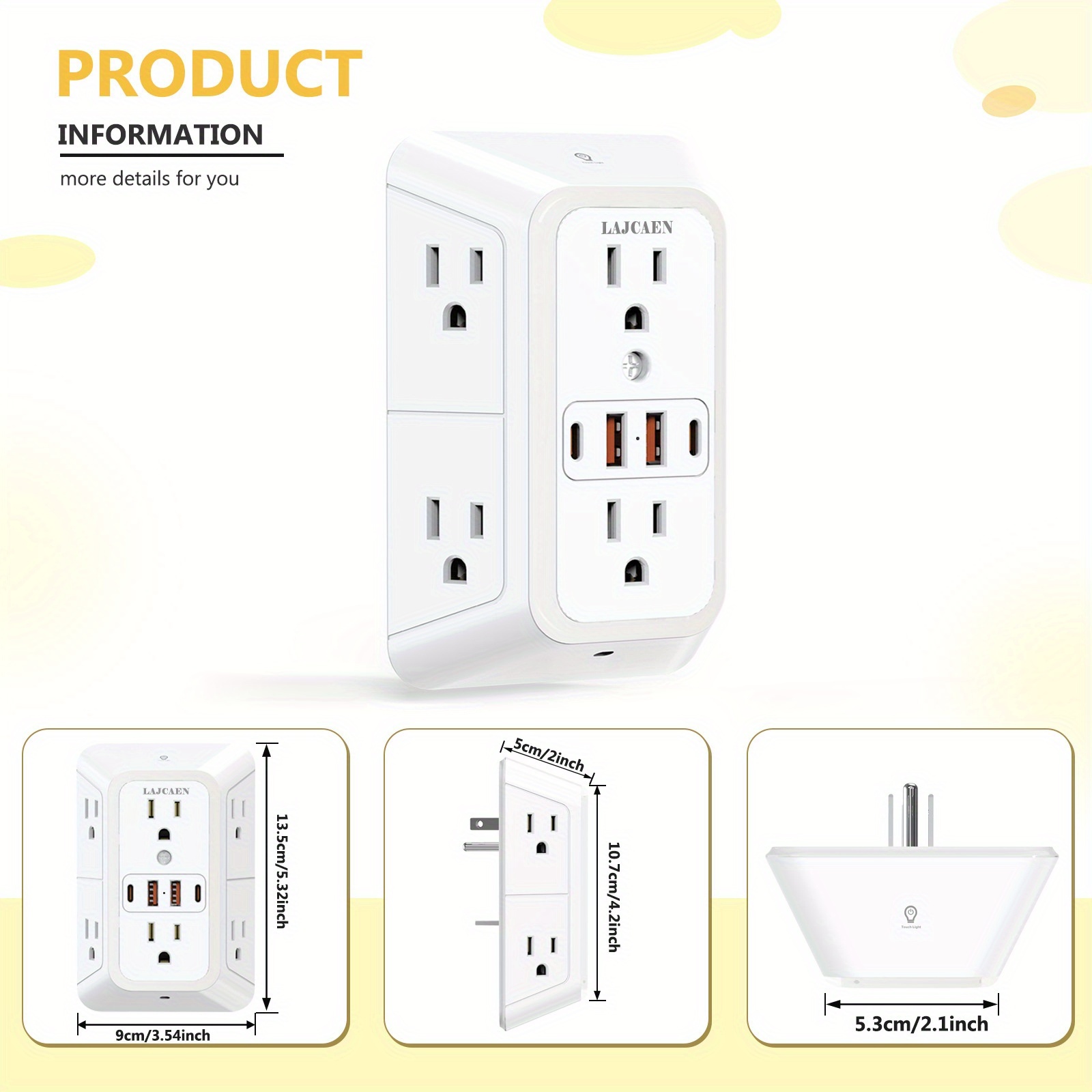 2026 NEW LAJCAEN Smart Multi Plug Outlet With Night Light 10-1 USB Wall Charger Surge Protector Night Light Touchable 3 Levels Of Light, Wall Charger Plug Outlet Extender & USB Ports (2A+2C), Wall Power For College Home Travel Office Dorm Essentials 10 2026 NEW LAJCAEN Smart Multi Plug Outlet With Night Light 10-1 USB Wall Charger Surge Protector Night Light Touchable 3 Levels Of Light, Wall Charger Plug Outlet Extender & USB Ports (2A+2C), Wall Power For College Home Travel Office Dorm Essentials - Image 10