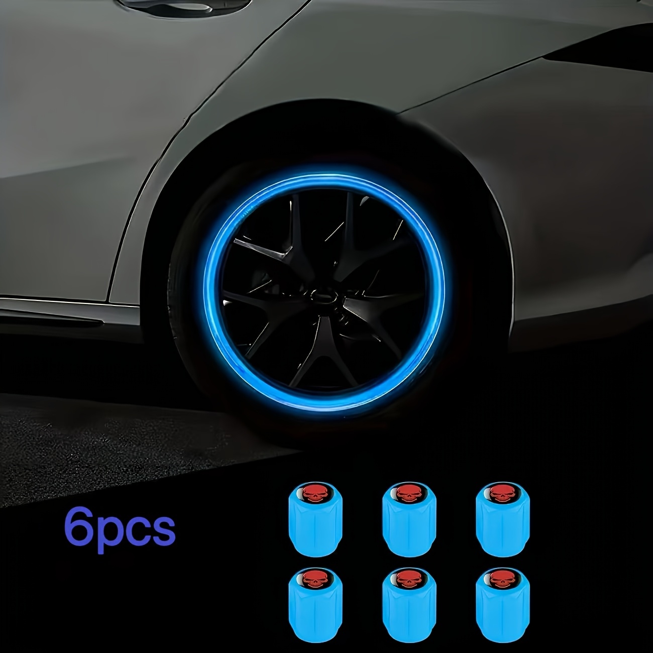 TEMU Newly Upgraded -the-dark Valve Stem Caps, Set Of 6, Universal Fit For Vehicles, Cool Valve Caps Suitable For Cars, Motorcycles, Bicycles, And
