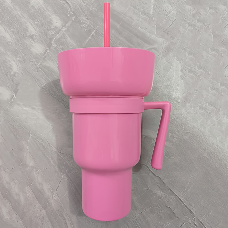 2-in-1 Snack & Drink Becher - Mit Schüssel Und Strohhalm Für Kino & Reisen