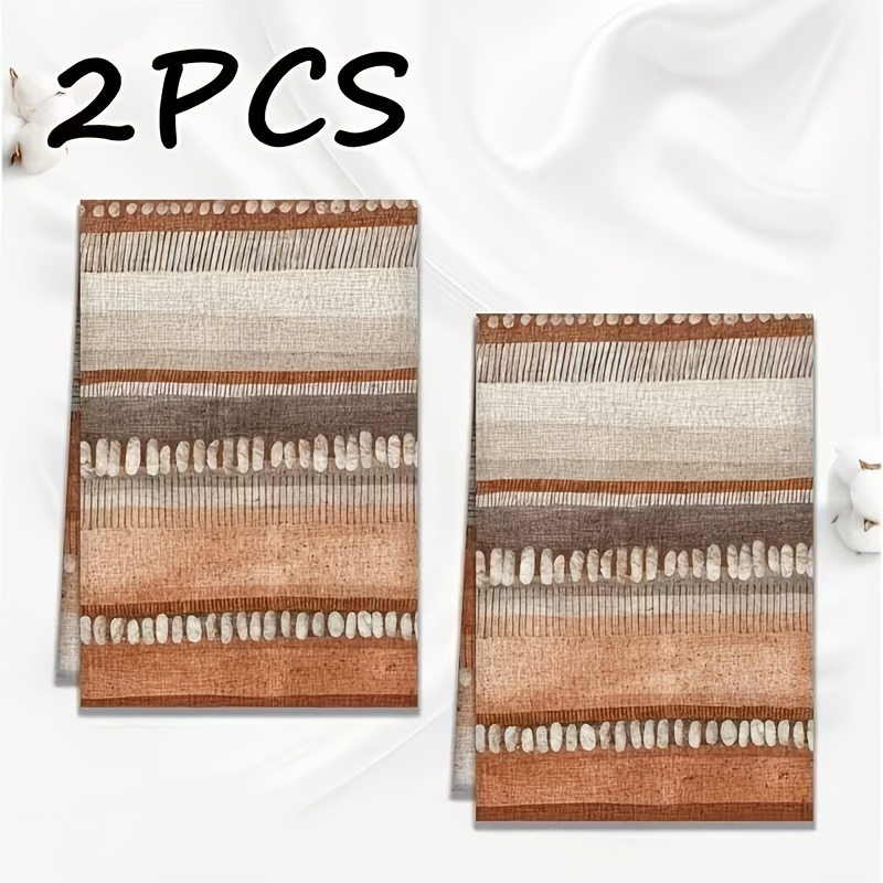 TEMU 2pcs Bohemian Earth Stripe Kitchen Towels, 16 X 24 Inches, Retro Neutral Tribal Print Dish Cloth, Soft And Absorbent, Suitable For Cooking,