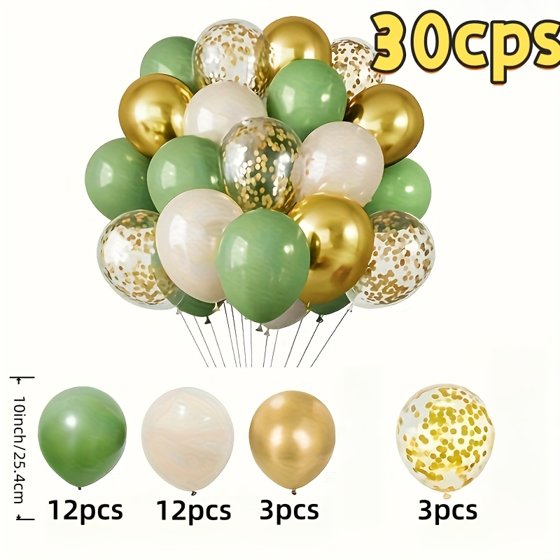 TEMU 30 Stück grüne, weiße, goldene Konfetti-Latexballons, geeignet für Hochzeiten, Geburtstage, Jahrestage, Sommertreffen, , Partys, Partydekoration