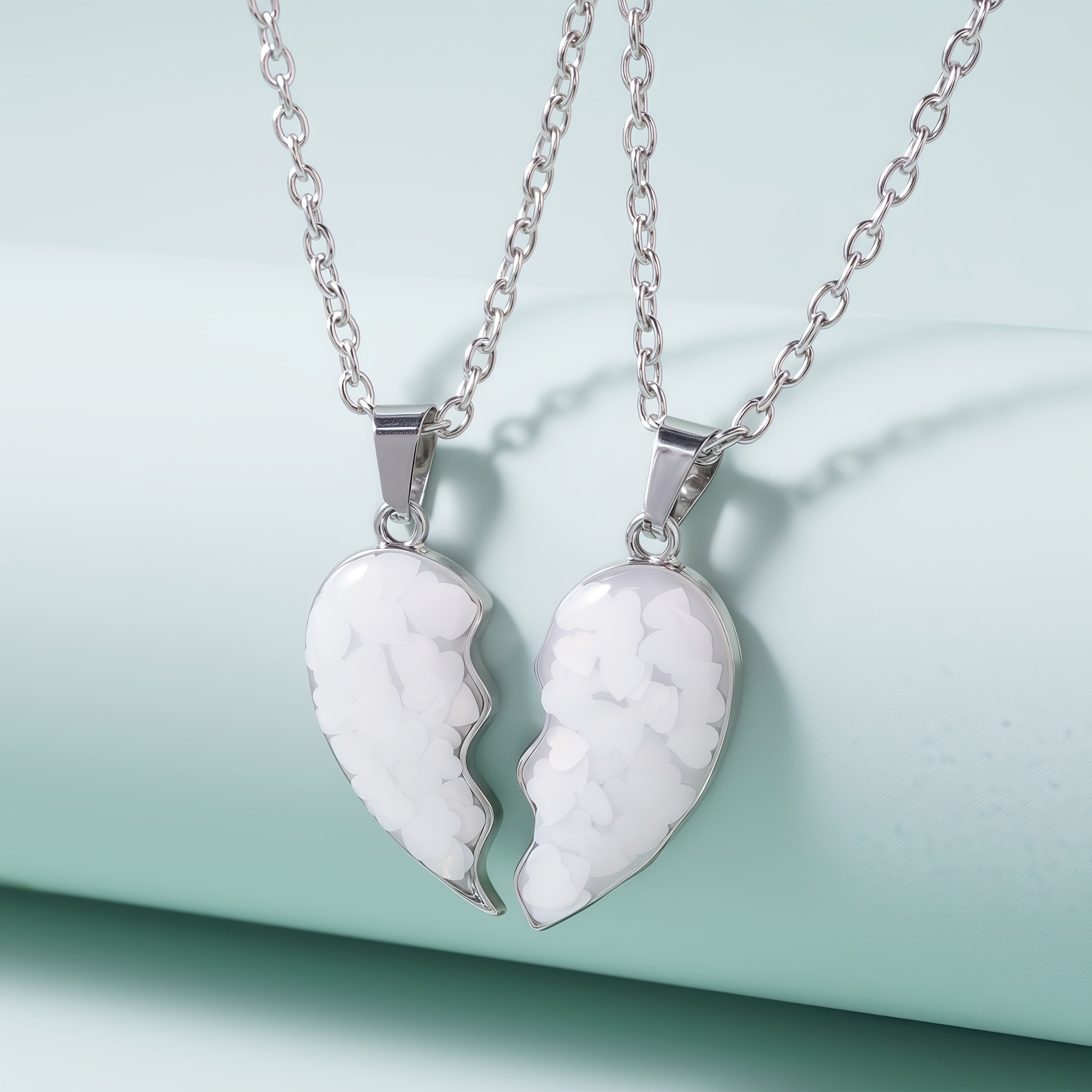 Heart-Shaped Pendant Necklace Set for BFFs and Couples