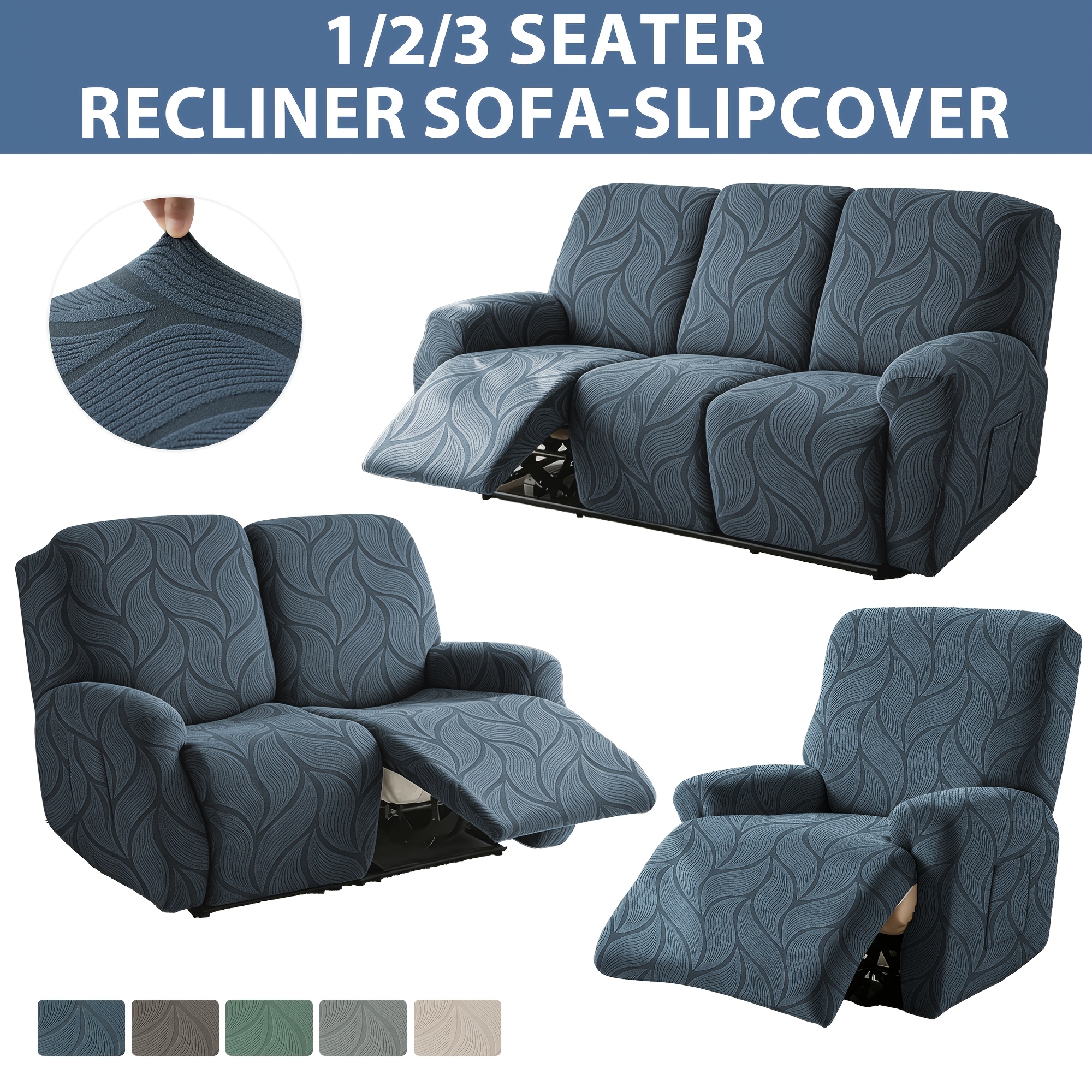 item picture   brand elastic recliner sofa cover for 1 2 3 seater sofas leaf pattern non slip chaise lounge cover with side storage pockets pet friendly  