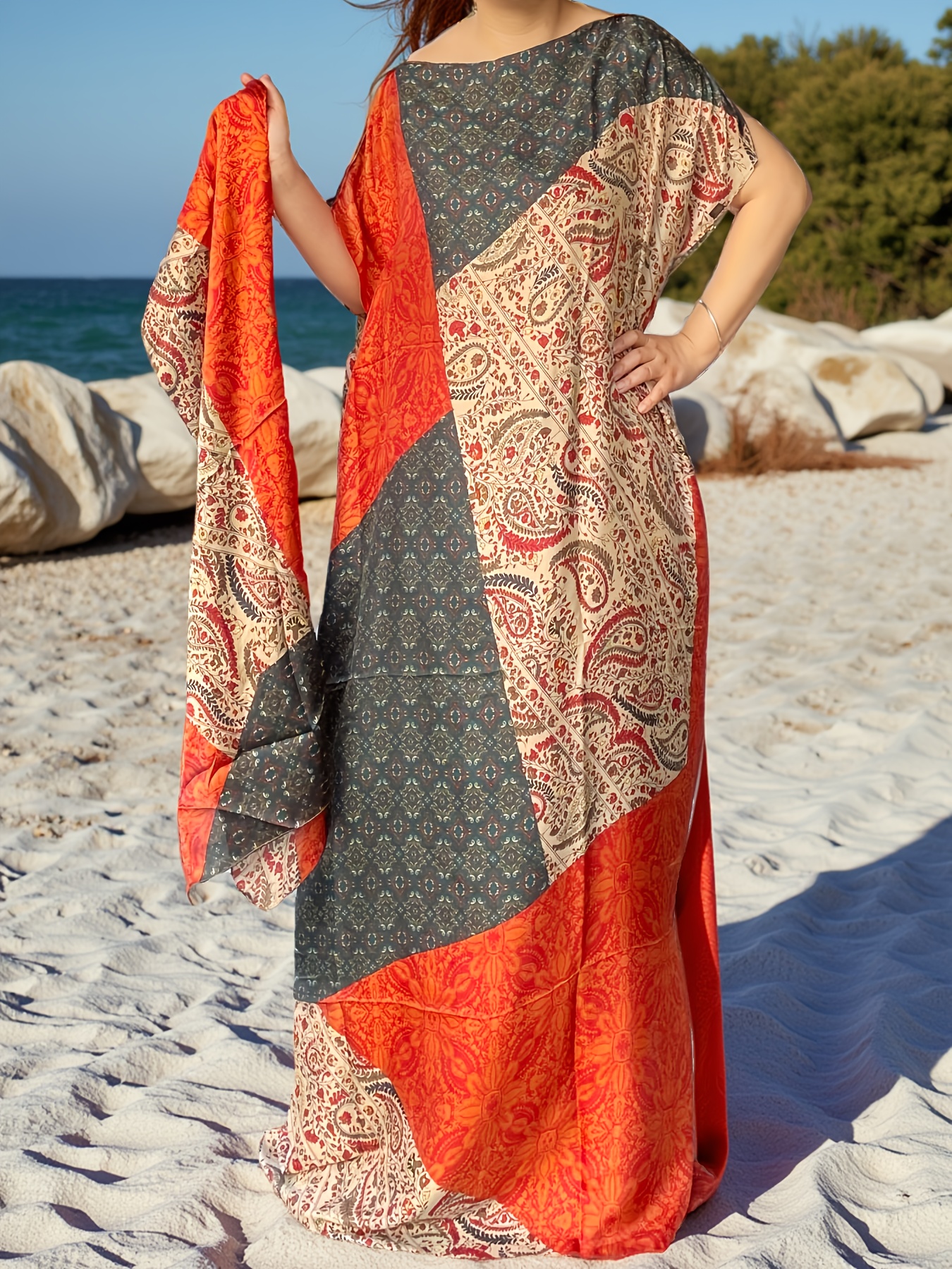 plus size polyester kaftan dress women 100 polyester crew - Temu Ireland