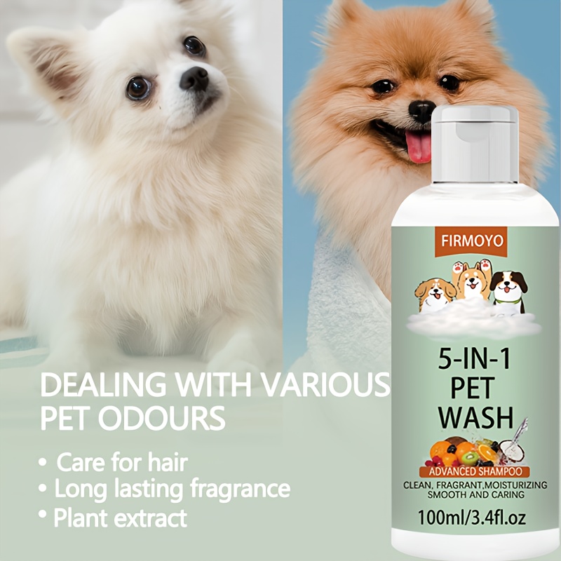 3 Bottles of 5-in-1 Pet Shampoo & Conditioner, 100ml/3.4floz. Deep Cleanses During Bathing, Leaves a Fresh Fragrance, Eliminates Odours, and Leaves Your Pet's Coat Softer and Fluffier. Suitable for Use All Over the Body, Ideal for Cats and Dogs.