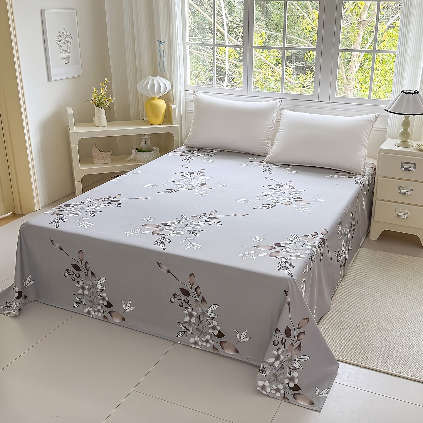 TEMU 1pc Elegant Natural Comfortable Printed Fitted Sheet (pillowcase Not Included)