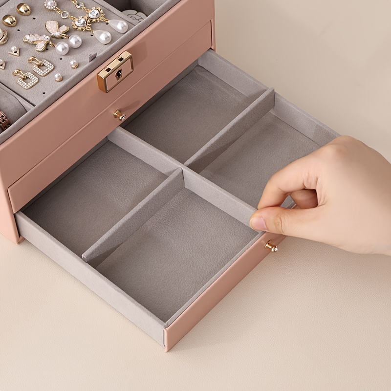 1pc large multi tier jewelry box with lock double drawer multi functional storage box for necklace rings earrings watches Product details 7