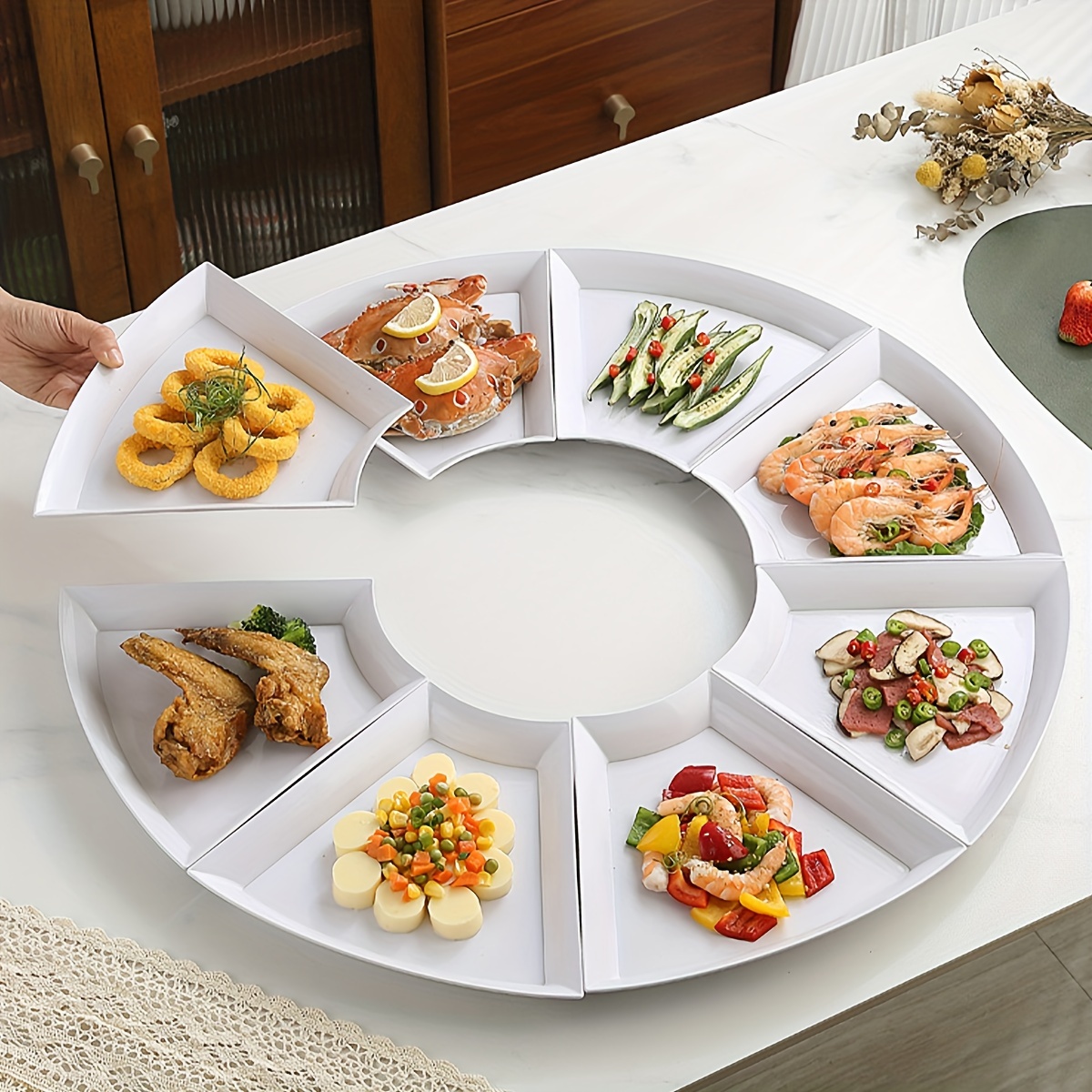 

8pcs Creative Serving Plates Set, White Flabellate Dinner Plates For Dinner Dessert Salad Pasta, For Home Kitchen Restaurant Hotel, Kitchen Supplies, Tableware Accessories