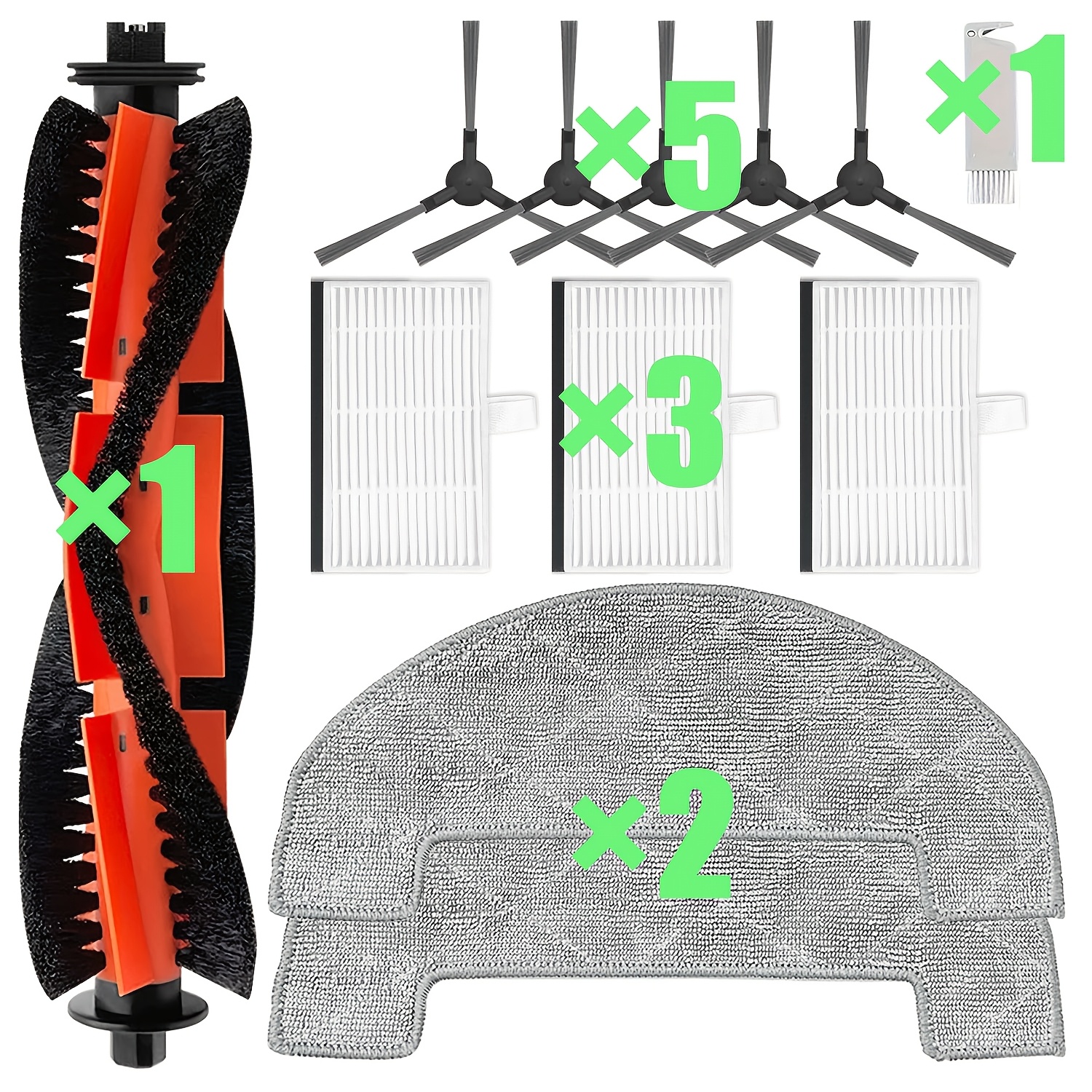 TEMU Set Of 12 Replacement Components Suitable For E20/e20 Plus Vacuum Cleaners, Featuring 1 Main Brush, 5 Side Brushes, 3 Filters, 2 Mop Pads, And 1