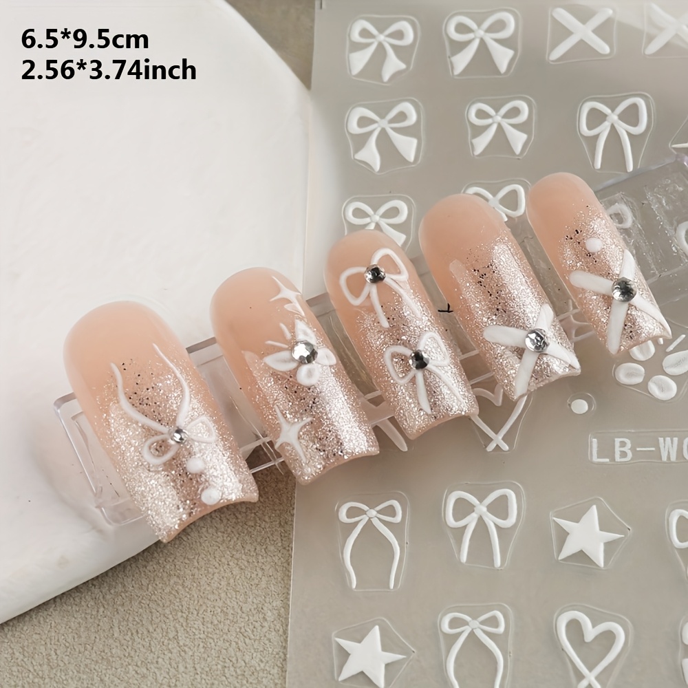 2pcs 3D Nail Ribbons Sticker with Pink and White Bows