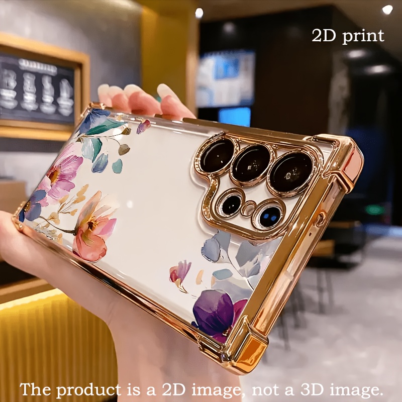 TEMU Phone Case: Exquisite And Gorgeous 2d Flat High-definition Aesthetic Full-coverage Watercolor Floral . Suitable For Galaxy S25, S24, S23, S22,