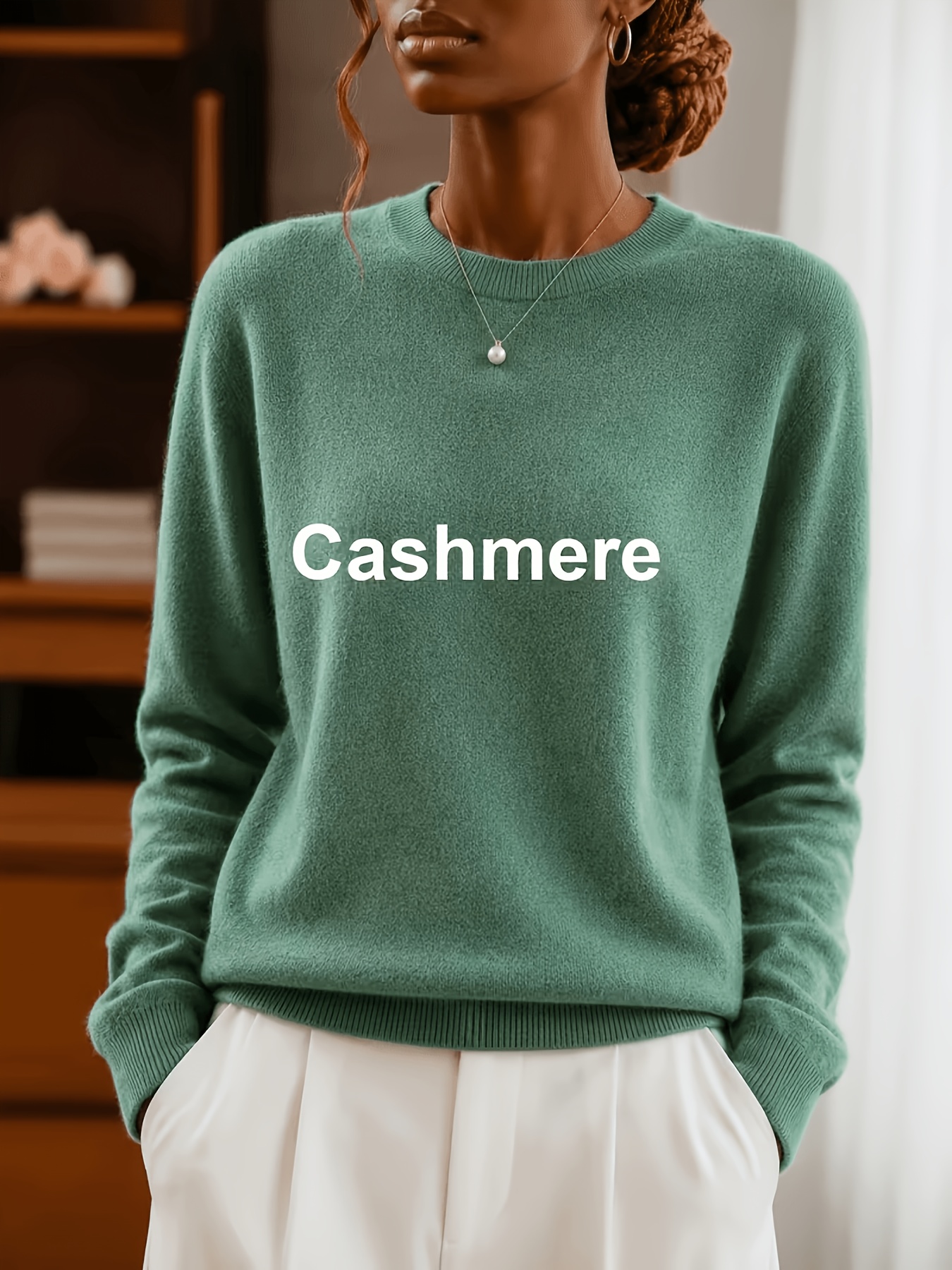 womens round neck long sleeve sweater womens loose fit basic cashmere pullover suitable for casual wear office daily layering and autumn winter outfits   in multiple colors