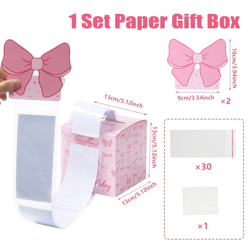 TEMU 1 lot, Boîtes Cadeaux, Boîte Cadeau en Papier avec Nœud, Boîte à Argent Rose avec Nœud Joyeux Anniversaire à Tiroir, Décoration de Fête à Thème