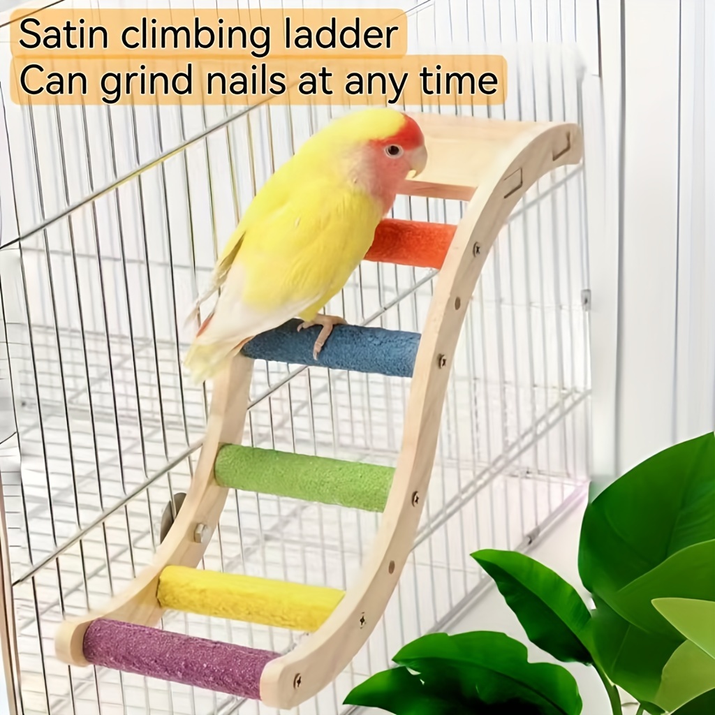 Parrot Playtime Essentials: Wooden Climbing Ladder & Swing Toy for Birds - Ideal Cage Accessory