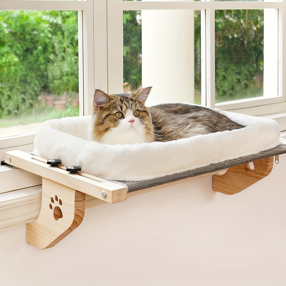 

Adjustable Cat Window Perch, Indoor Cat , Assembled Log Material Cat Bed Seat, With Adjustable For Windowsill, Bedside, Drawer, And Cabinet