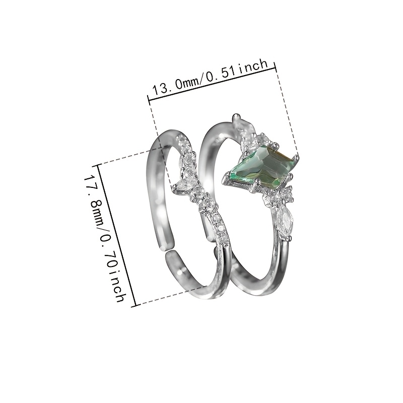 2pcs Elegant Green Gemstone Stacking Rings Set