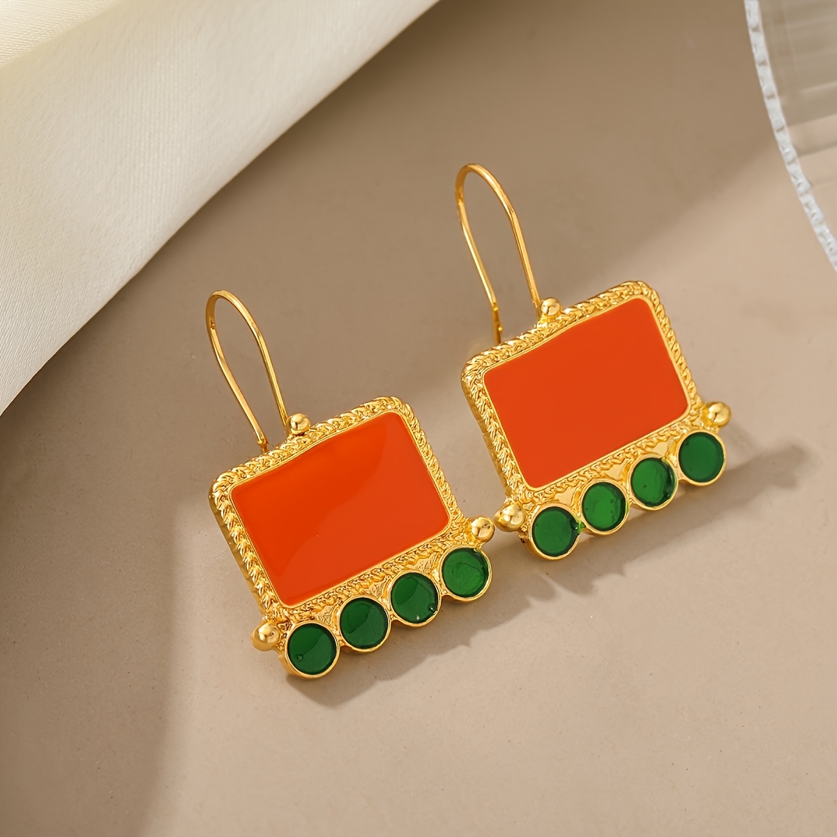 French-Style Vintage Woven Square Drop Earrings