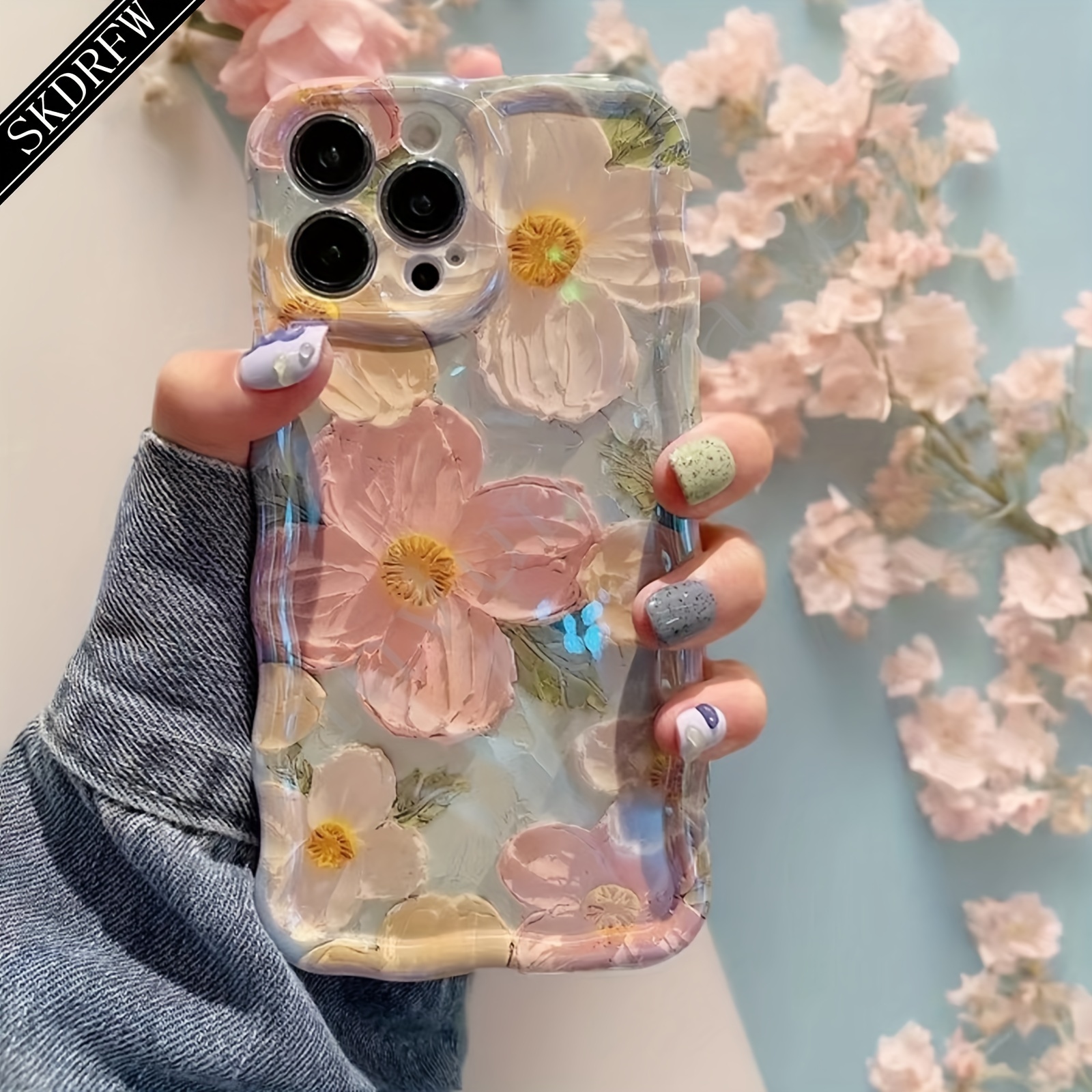 

New Luxury Laser Blue Light Flower Irregular Wave Protctive Phone Case Suitable For Apple Iphone 15/15pro/15promax/14/14pro/14promax/13/13pro/13promax/12/12pro/12promax/11, Holiday Gift