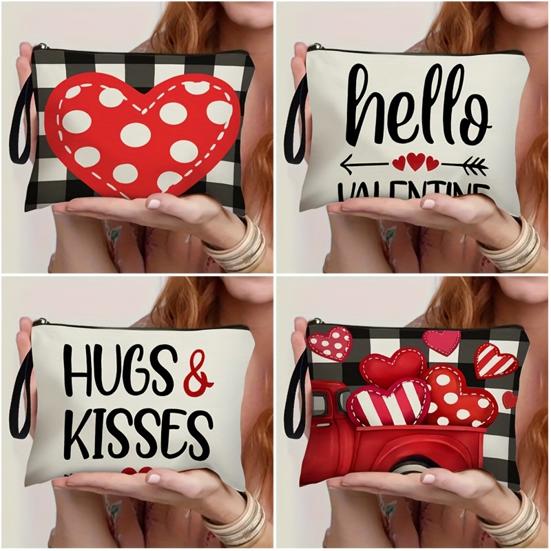 

Valentine's Day Love Truck & Letter Design Makeup Bag For Women - Polyester, Zippered Cosmetic Pouch For Travel & Daily Use, Perfect Gift For Her, 6.7" X 9.9, ,