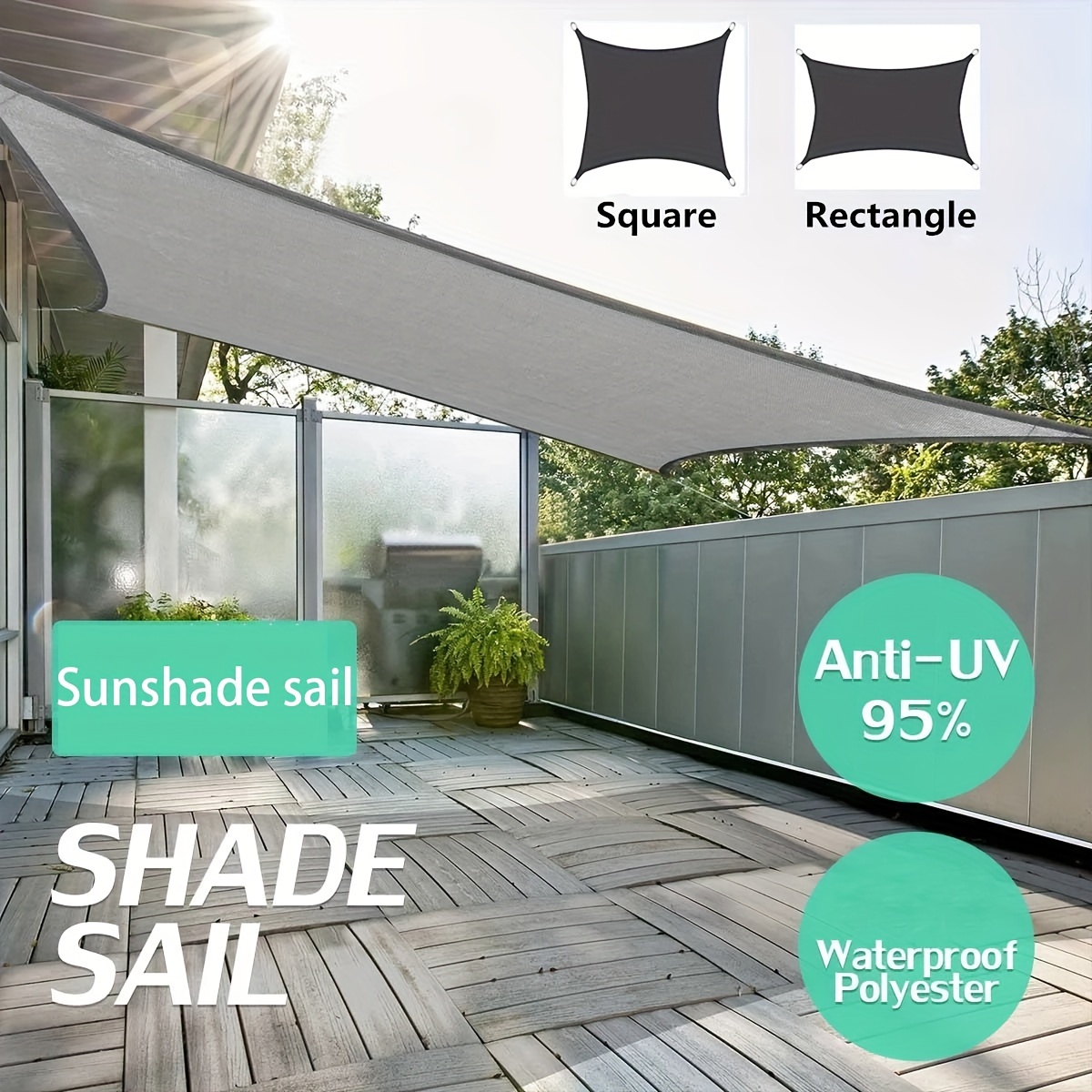 1pc Toldo Exterior Impermeable Vela de Sombra para Jardín Canopy para  Terraza Carpa de Lona Toldo Rectangular Piscina Refugio Solar
