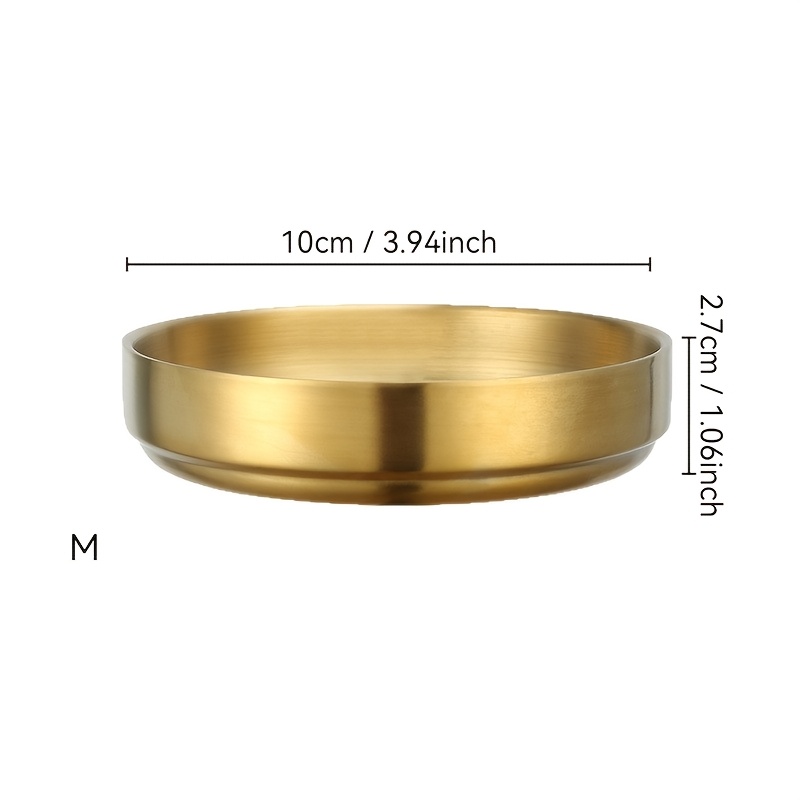 Image of Stainless Steel Golden Double-layer Seasoning Dish, In 3 Sizes, Used As A Kimchi Dish, Rice Bowl, Soup Bowl Or Dining Plate, Suitable For Home, Cafeteria Or Party Buffet