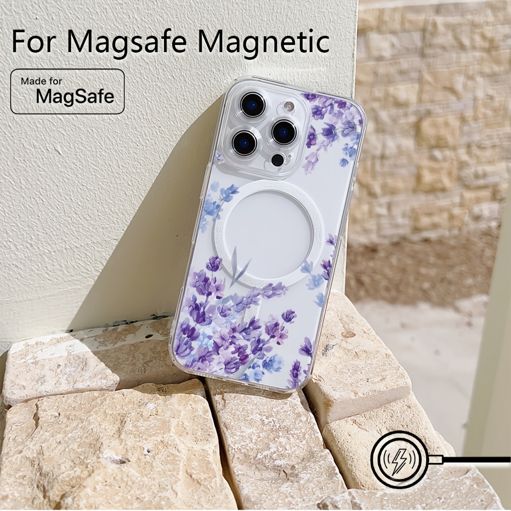TEMU Phone Case - A Soft Tpu Back Cover For Iphone 11 To 17, Featuring A Purple-blue Lavender Design, Transparent And Magnetic, With Shockproof