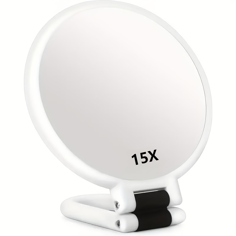 Portable Dual-sided Folding Mirror With Adjustable Handle, 1x/15x Magnification, Handheld Travel Makeup Mirror, Polished